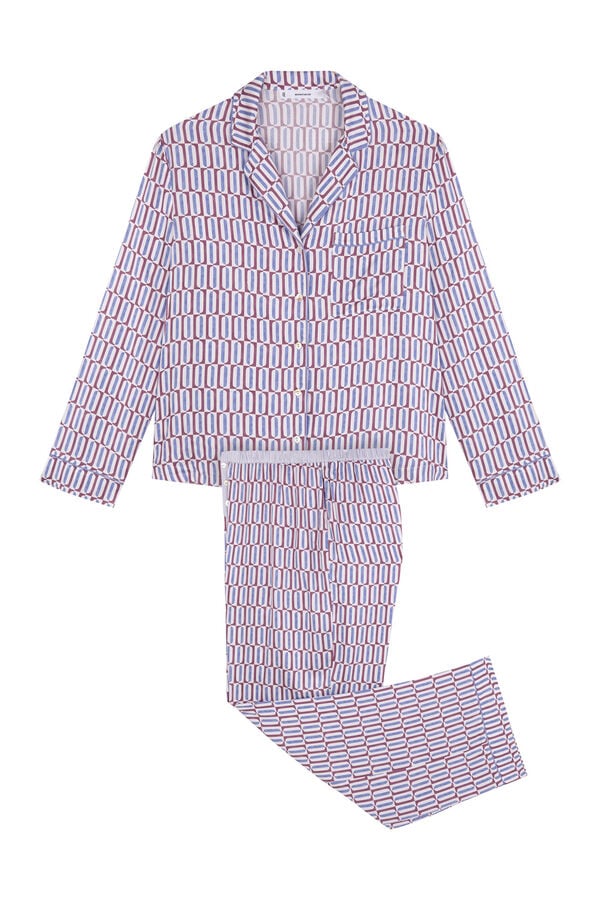 Women'secret Pijama camisera de satén con estampado geométrico púrpura