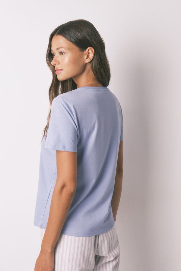 Women'secret Playera de manga corta de algod&oacute;n cepillado color lila morado/lila