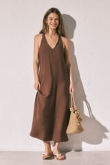 Women'secret Vestido largo fluido caf&eacute; caf&eacute;