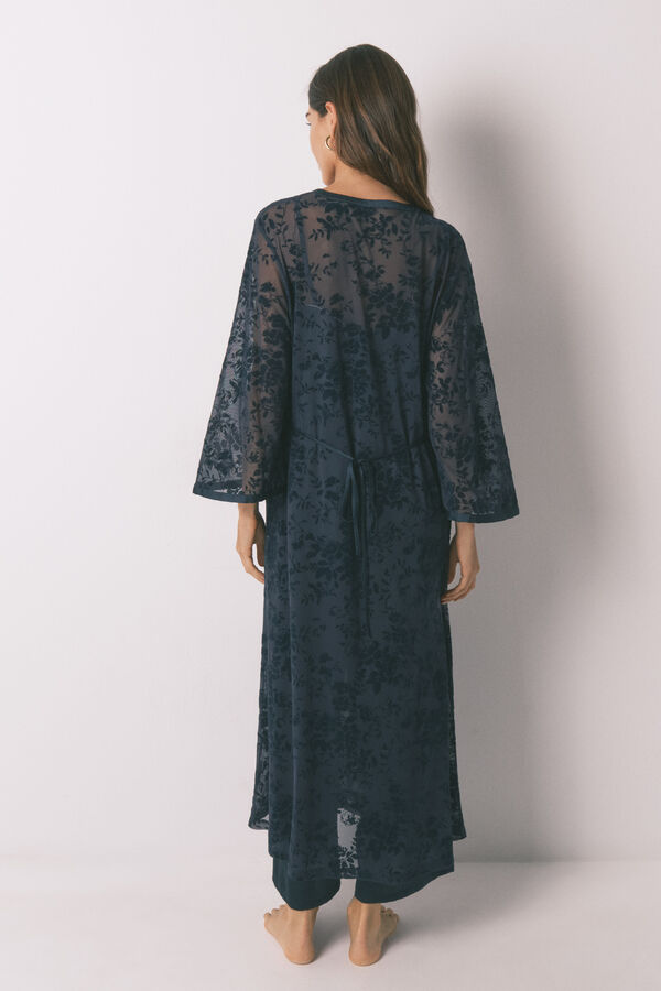Women'secret Bata larga holgado de satén azul azul