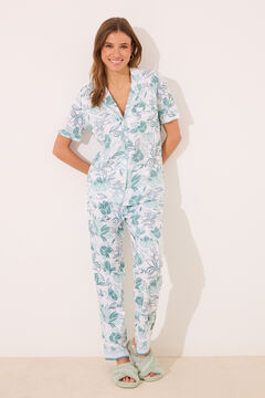 Womensecret Pijama camisera 100% algodón con flores verdes blanco