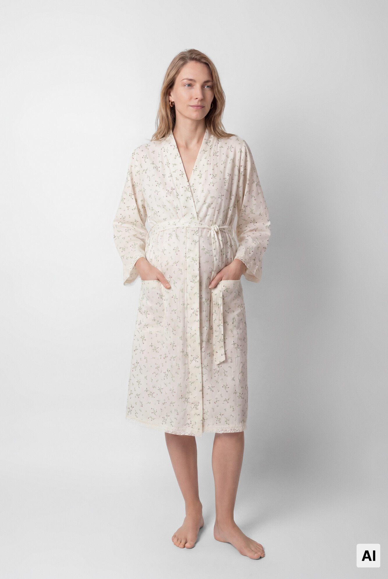 Women'secret Bata midi de algod&oacute;n con estampado floral