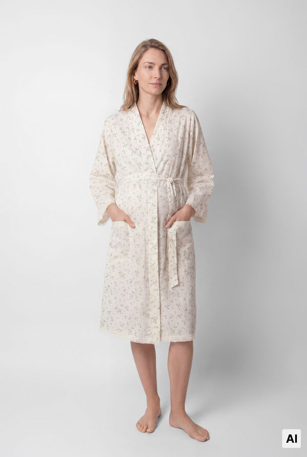 Women'secret Bata midi de algod&oacute;n con estampado floral marfil