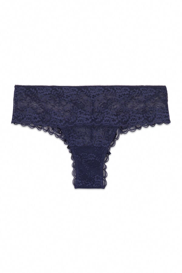 Womensecret Panty azul oscuro brasileña de encaje ancho azul