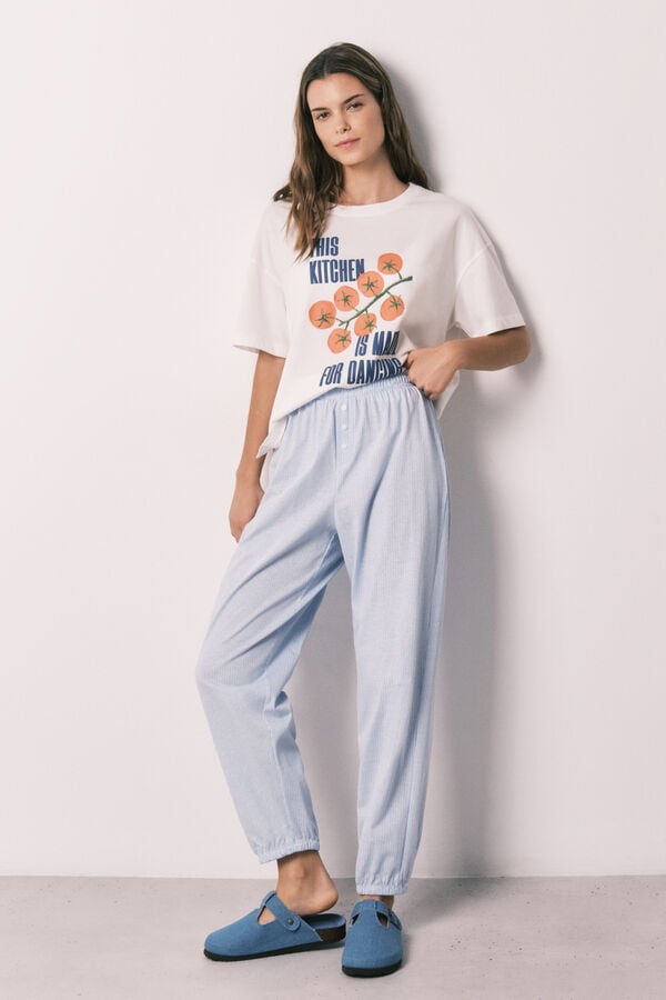 Women'secret Pantal&oacute;n carrot 100% algod&oacute;n estampado de rayas estampado