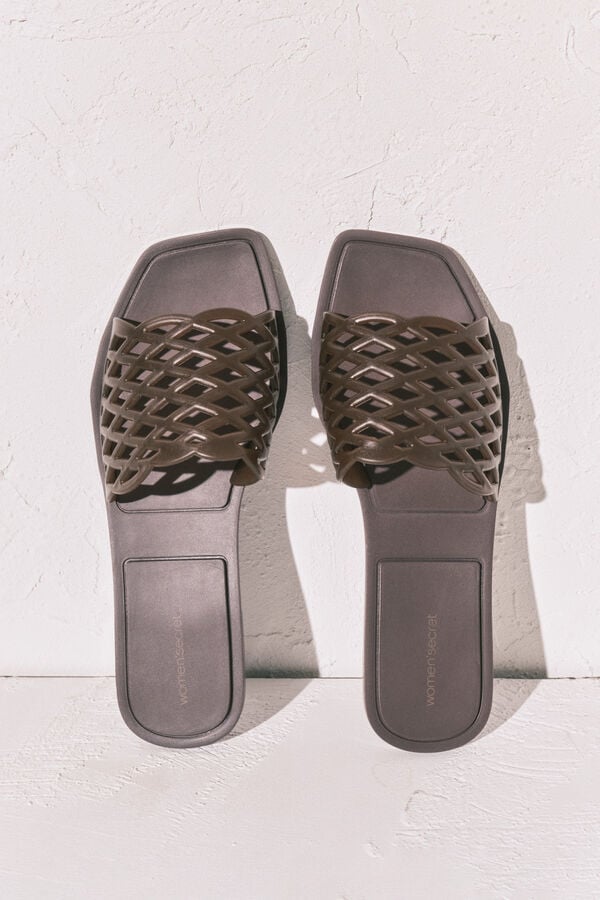 Women'secret Sandalias planas jelly caf&eacute; caf&eacute;