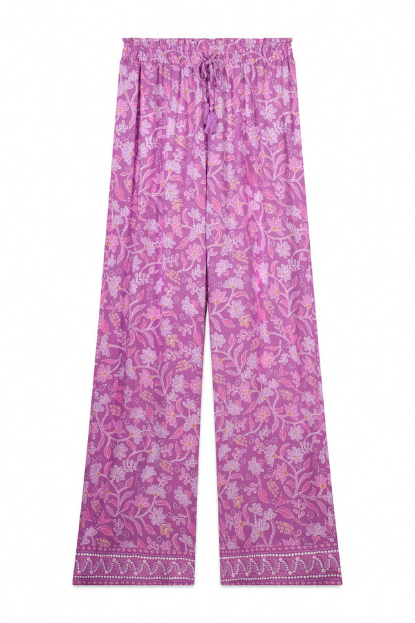 Womensecret Pantalón largo de viscosa con estampado floral boho estampado