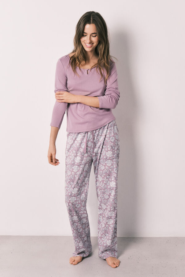 Women'secret Pijama larga estampado de flores rosa rosa
