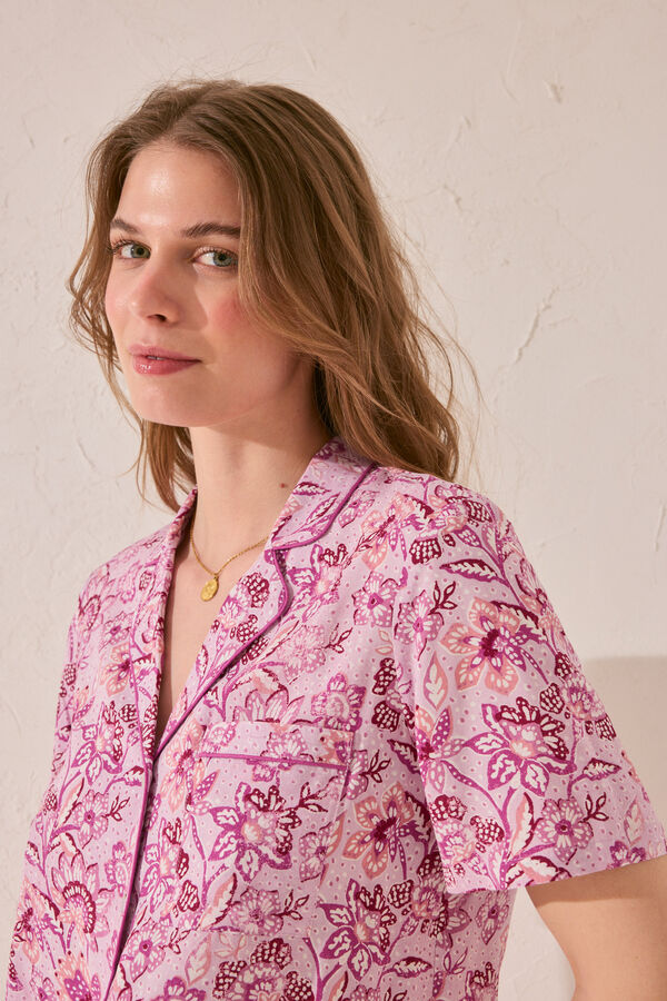 Womensecret Pijama Capri de viscosa con estampado morado/lila estampado