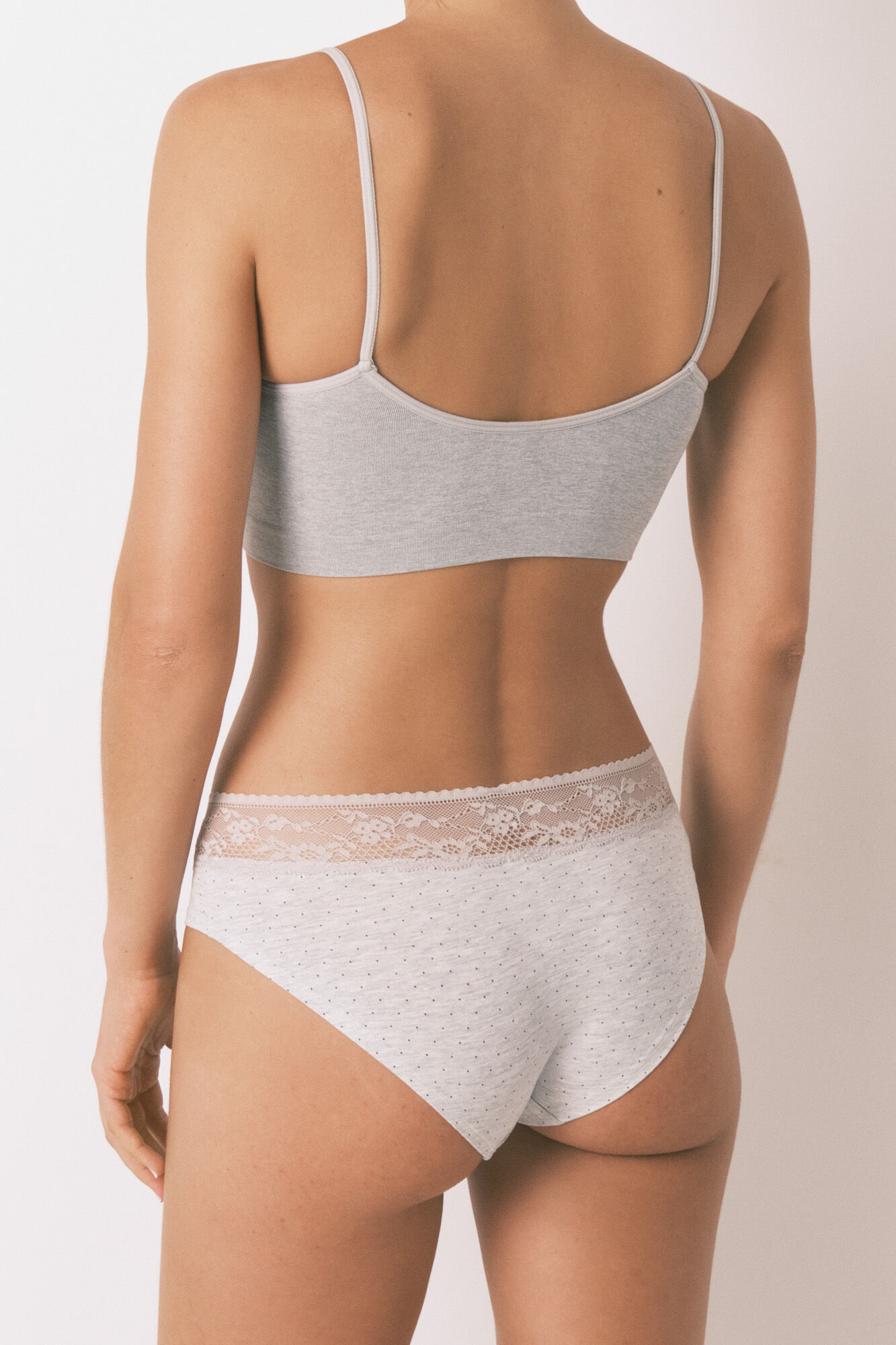 Women'secret Panty ancha de algod&oacute;n con estampado de encaje gris medio
