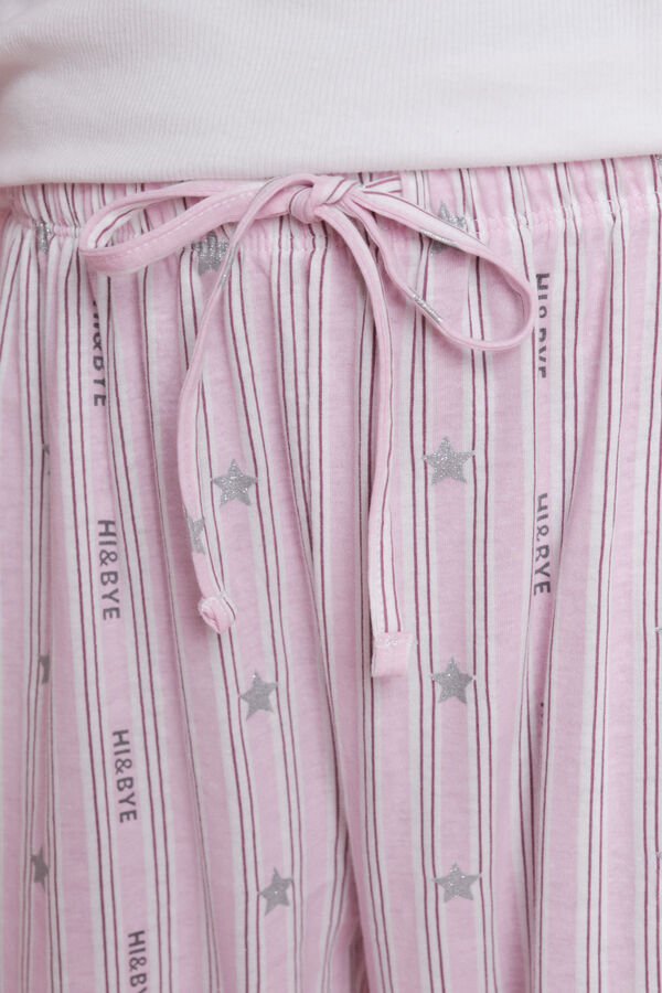 HI&BYE Pijama larga con rayas blancas y logo.  blanco