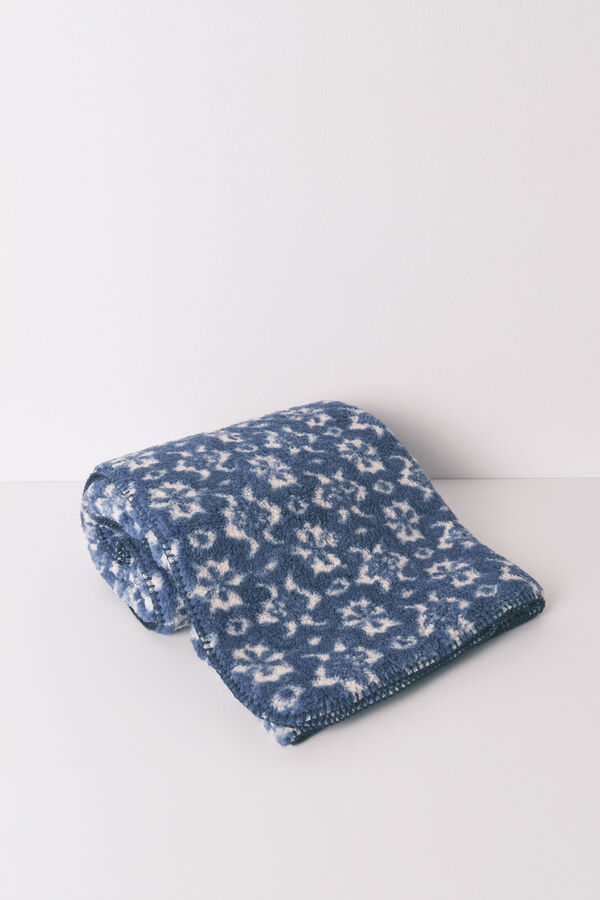 Women'secret Manta de forro polar sherpa con estampado floral azul  estampado