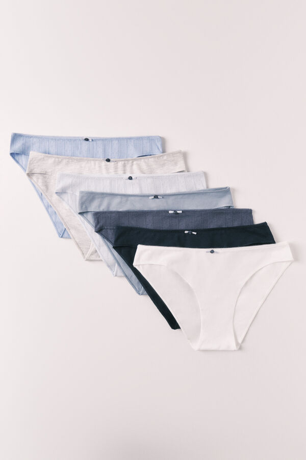 Women'secret Pack 7 panties cl&aacute;sicas de algod&oacute;n pointelle mix colores azul