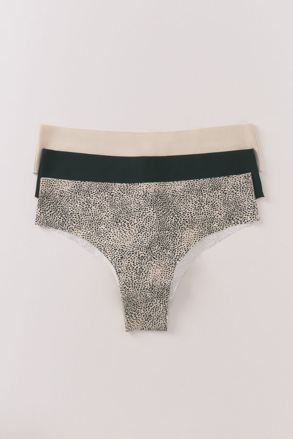 Womensecret Pack de 3 panties brasileñas color caqui oscuro kaki