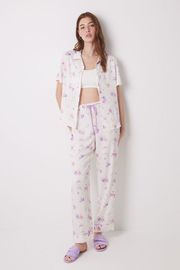 Womensecret Pijama camisera soft touch blanca mariposas marfil