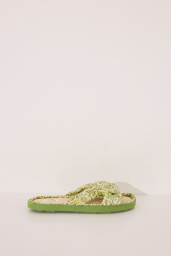 Womensecret Pantuflas para casa con parte superior anudada de rafia verde verde