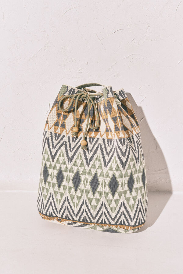 Women'secret Bolsa saco estampado jacquard kaki