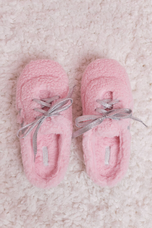 HI&BYE Pantuflas para casa de borrego de color rosa rosa