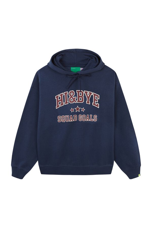 HI&BYE Sudadera de felpa con capucha azul logo azul