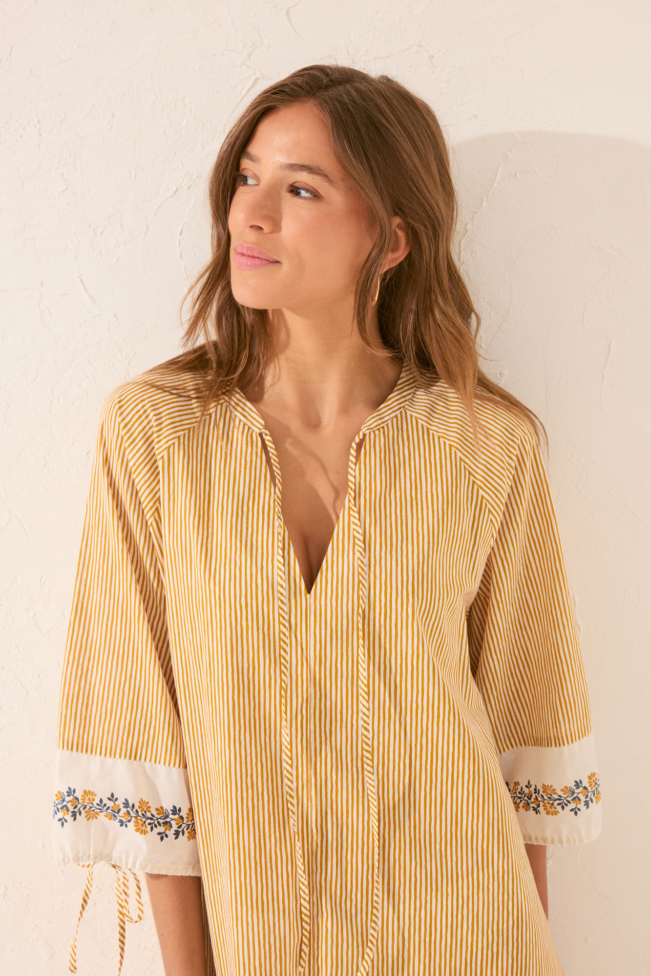 Women'secret T&uacute;nica midi de algod&oacute;n a rayas con borde