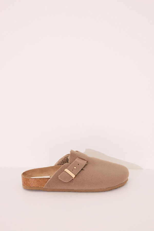 Womensecret Pantuflas para casa tipo zueco color beige café