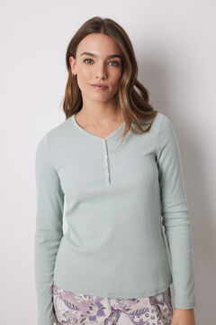 Womensecret Playera manga larga canalé verde gris