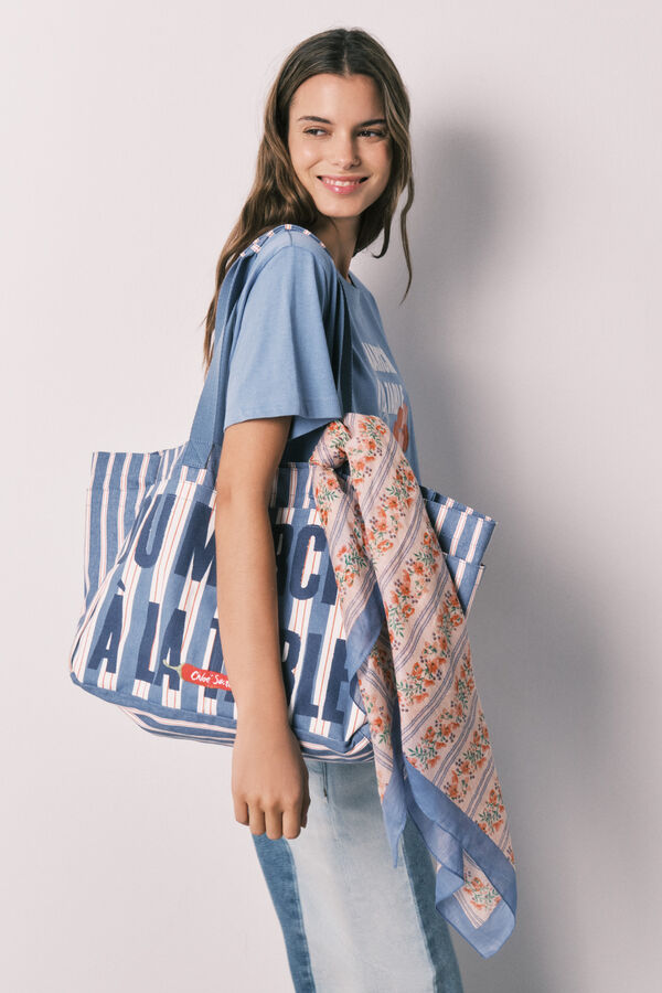 Women'secret Pa&ntilde;uelo estampado de rayas multicolor marfil