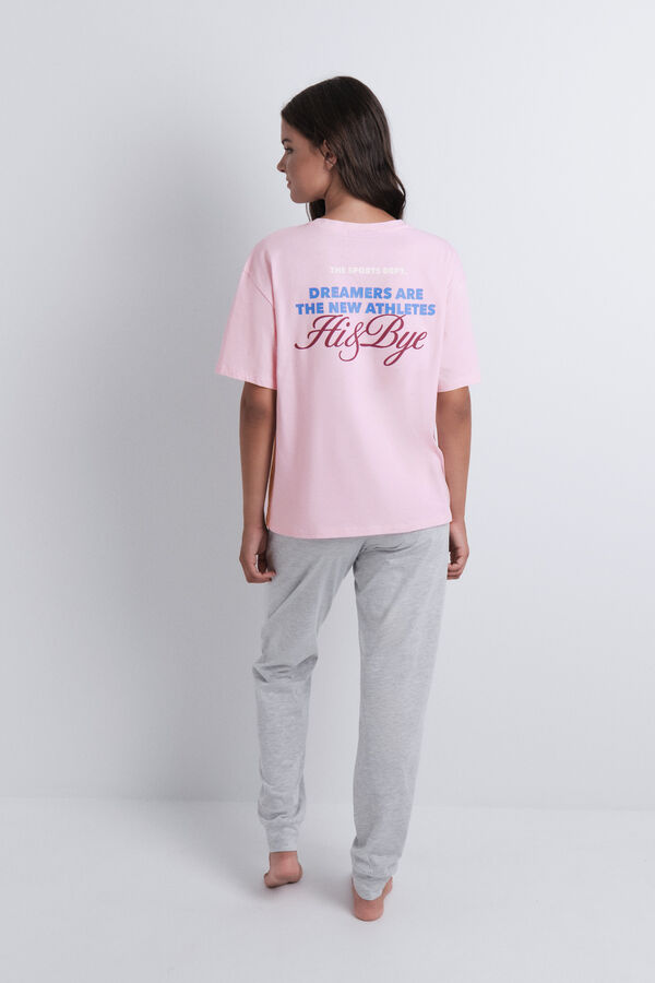 HI&BYE Pijama de algodón con estampado rosa rosa
