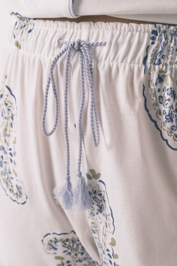 Women'secret Pijama camisera Paisley de algod&oacute;n azul blanco