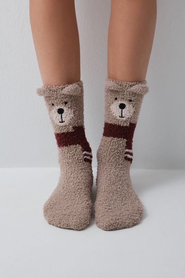 Women'secret Calcetines largos oso caf&eacute; beige