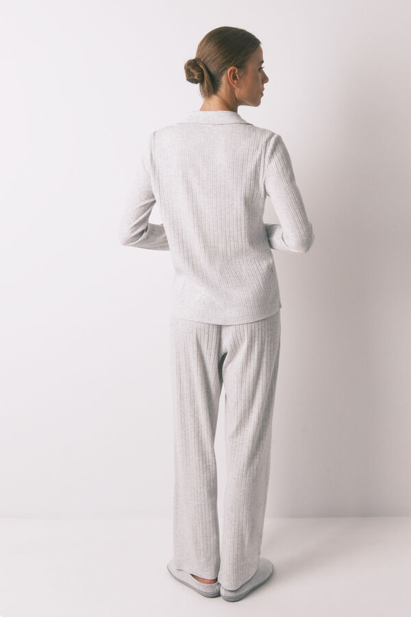 Women'secret Pijama larga algodón canalé gris gris