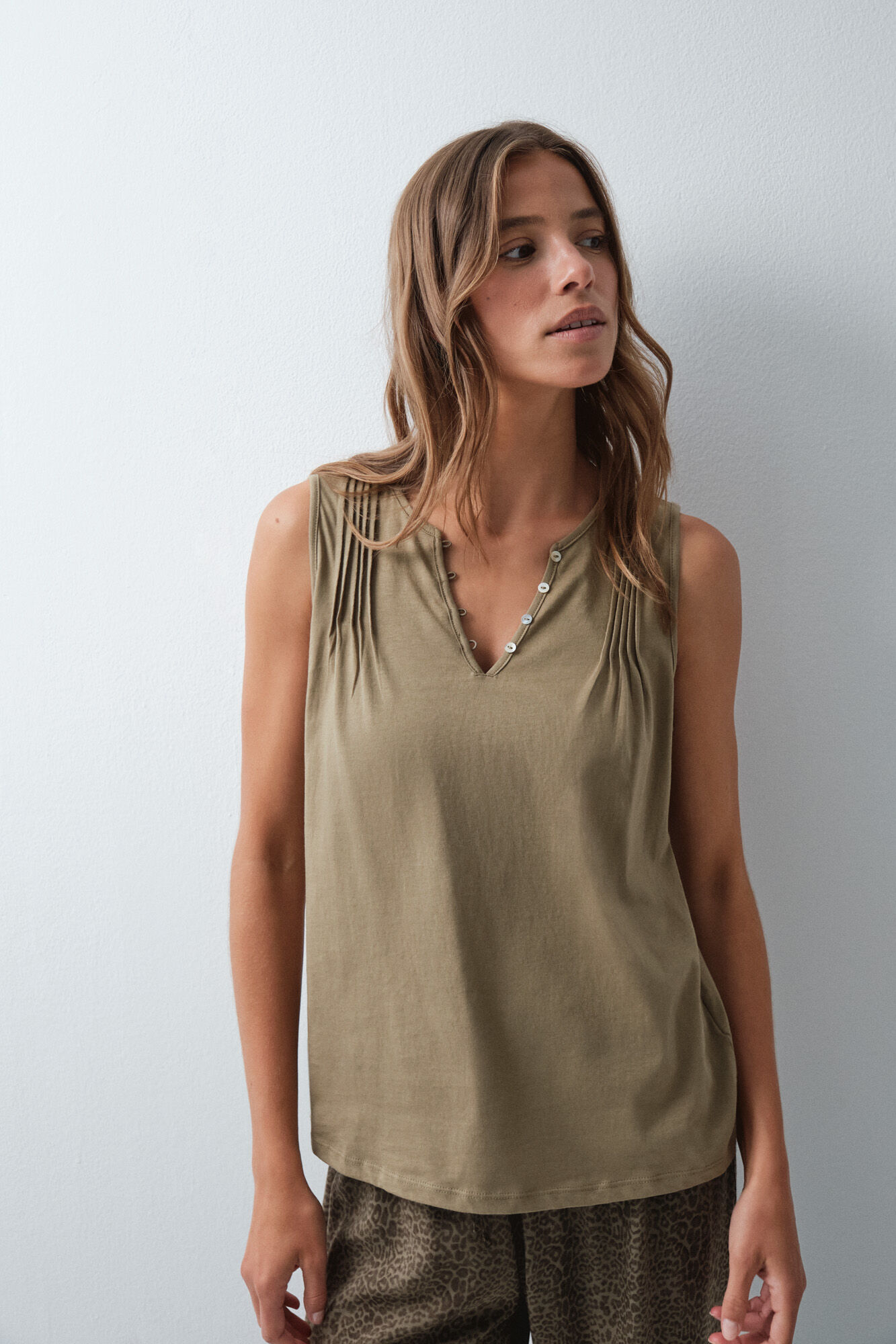 Women'secret Playera sin mangas de algod&oacute;n verde