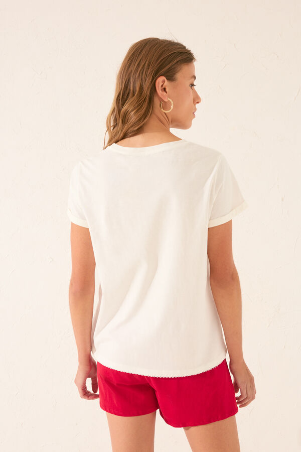 Womensecret Playera de manga corta bordado blanca 100% algodón blanco