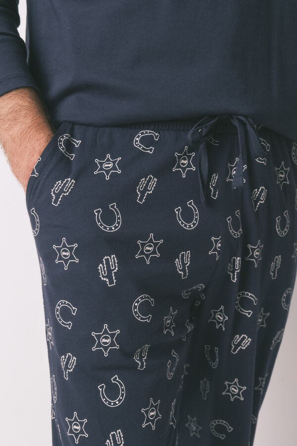 Women'secret Pijama larga azul campestre 100 % algodón azul