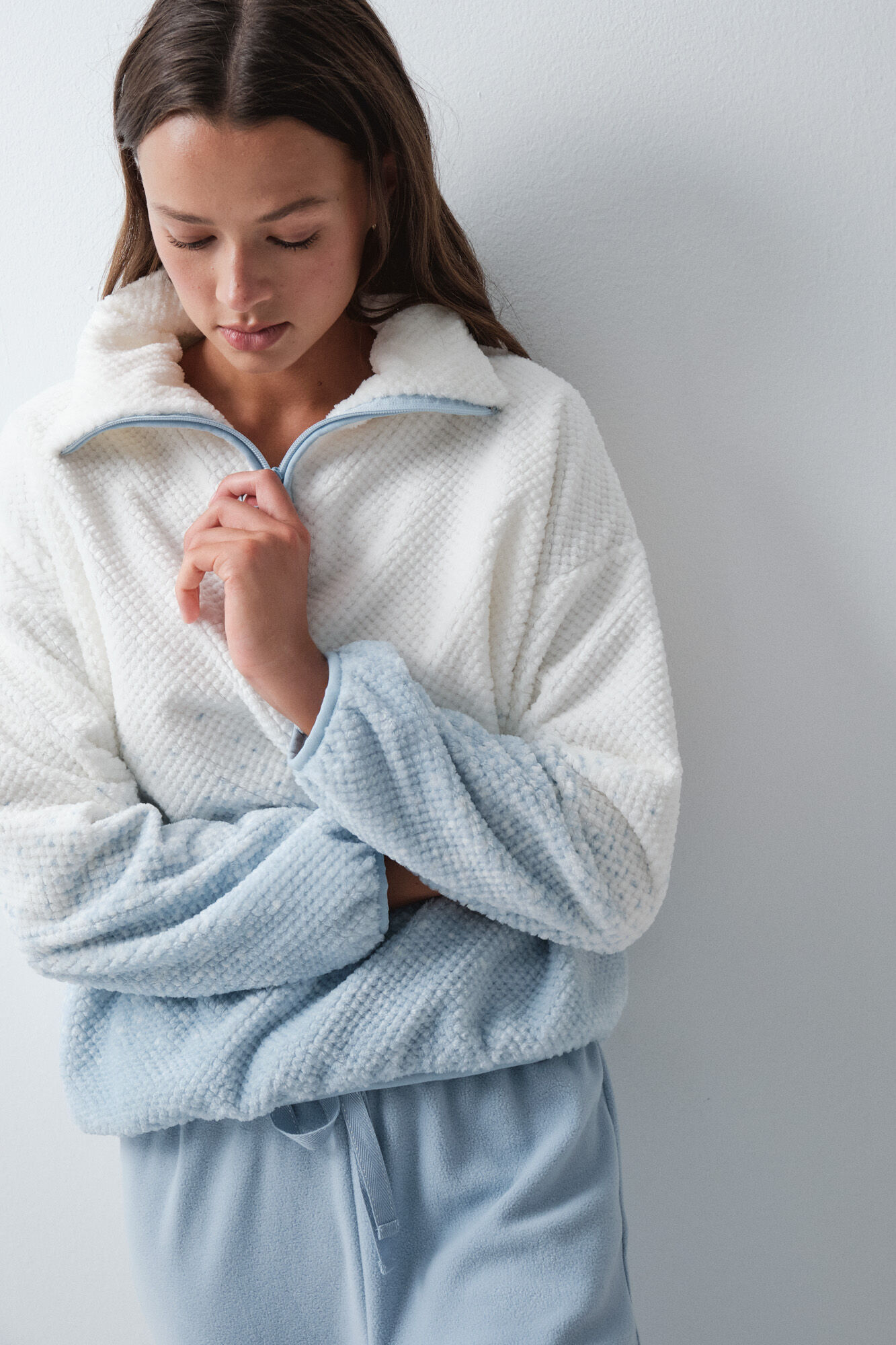 Women'secret Pijama larga polar estampado azul