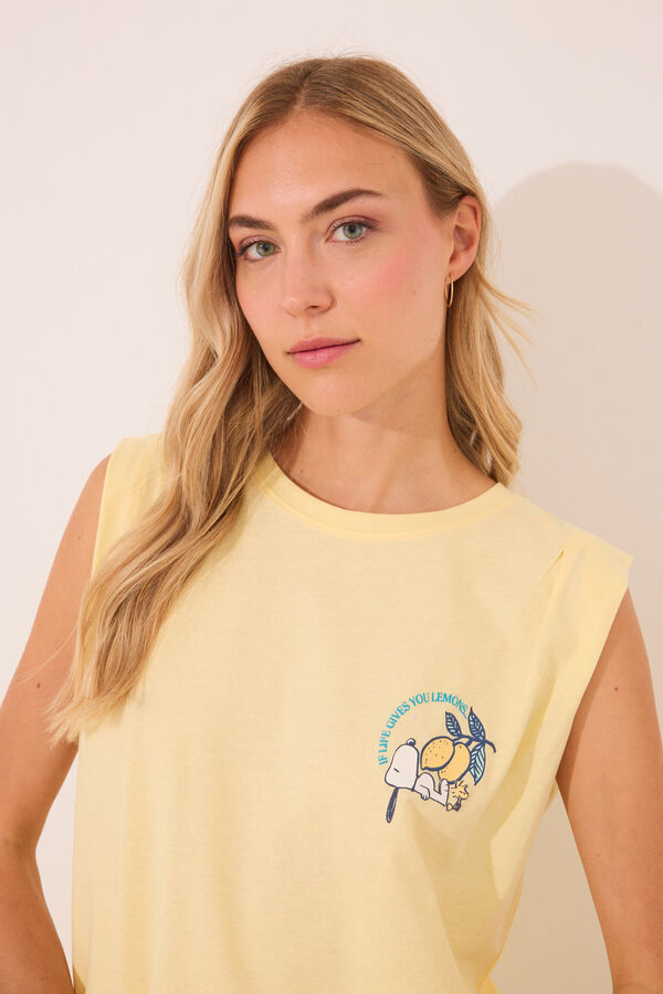 Womensecret Pijama corta de limón de Snoopy 100 % algodón amarillo
