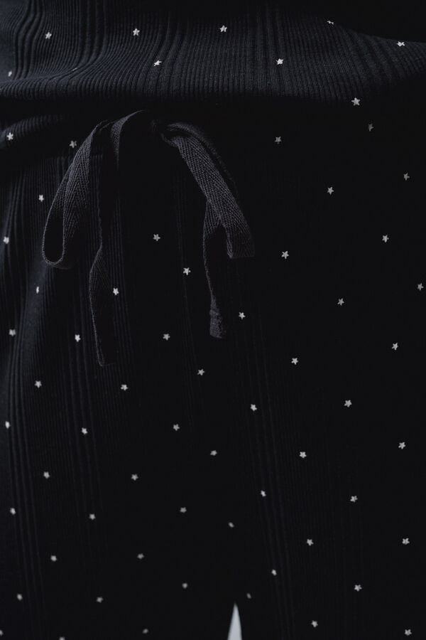Women'secret Pijama larga de estrellas con botones Woodstock negro