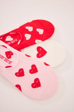 Womensecret Pack de 3 calcetines invisibles con estampado de corazones estampado