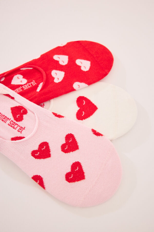 Womensecret Pack de 3 calcetines invisibles con estampado de corazones estampado