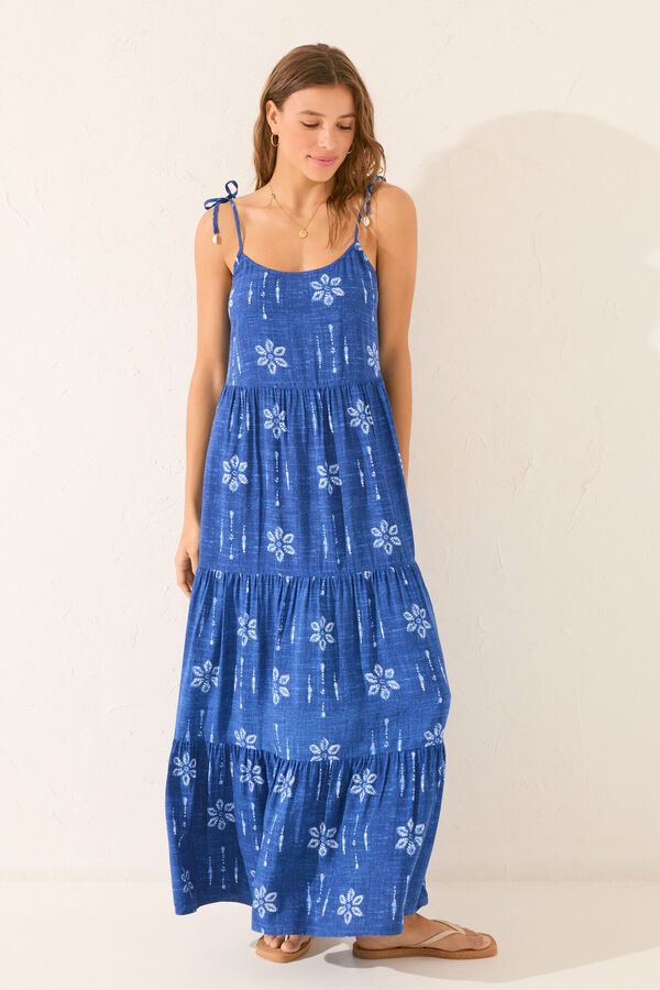 Womensecret Vestido largo de flores azules estampado