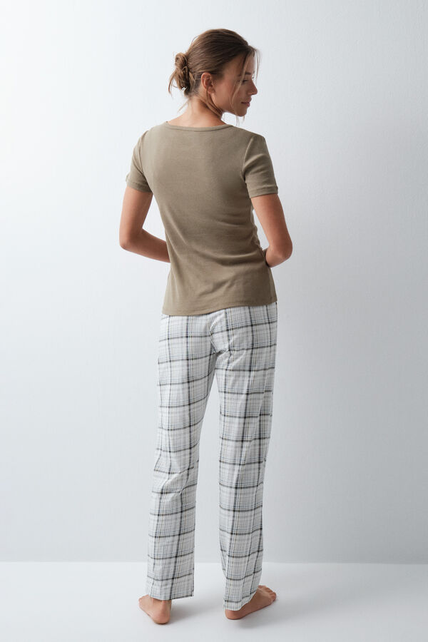 Women'secret Pantal&oacute;n largo de algod&oacute;n a cuadros blanco