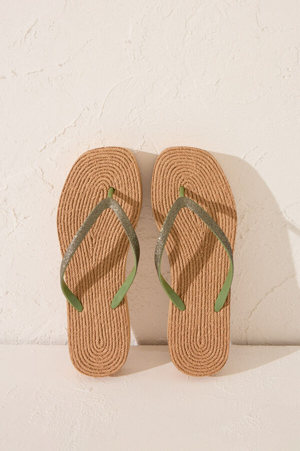 Womensecret Chanclas de plataforma con efecto rafia  café