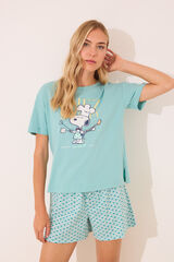 Womensecret Pijama corta verde de Snoopy 100 % algodón verde