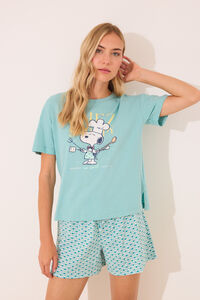 Womensecret Pijama corta verde de Snoopy 100 % algodón verde