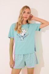 Womensecret Pijama corta verde de Snoopy 100 % algodón verde