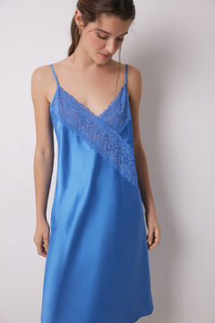 Womensecret Camisón corto satén y encaje azul estampado