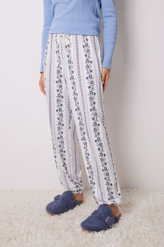 Womensecret Pantalón pijama rayas flores blanco