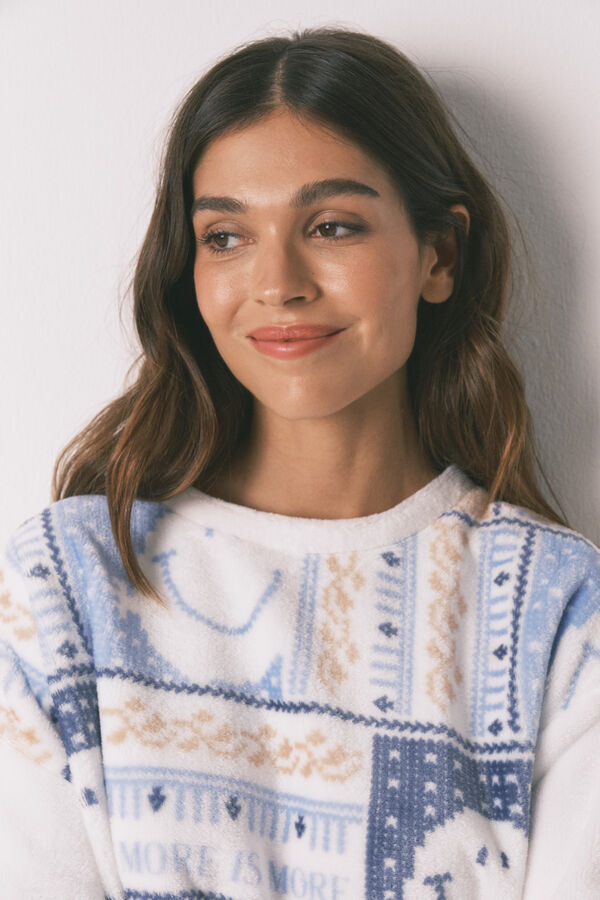 Women'secret Pijama larga de forro polar SmileyWorld&reg;  marfil