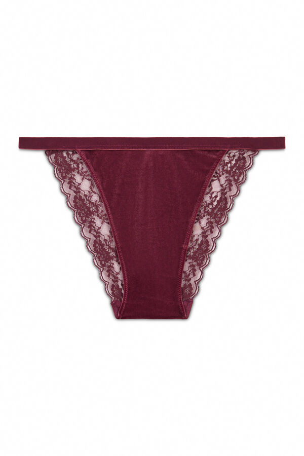 Women'secret Panty clásica burdeos y encaje de terciopelo púrpura