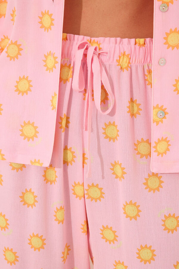 Womensecret Pijama camisera Capri de viscosa rosa con protección solar rosa